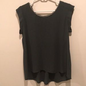 Pleione Olive Green Top with Beaded Neckline